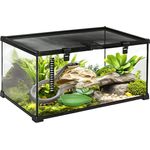 PawHut Terrarium für Reptilien, Glasterrarium mit Thermometer, wasserdicht und ausbruchsicher, schwarz, 50 x 30 x 25 cm