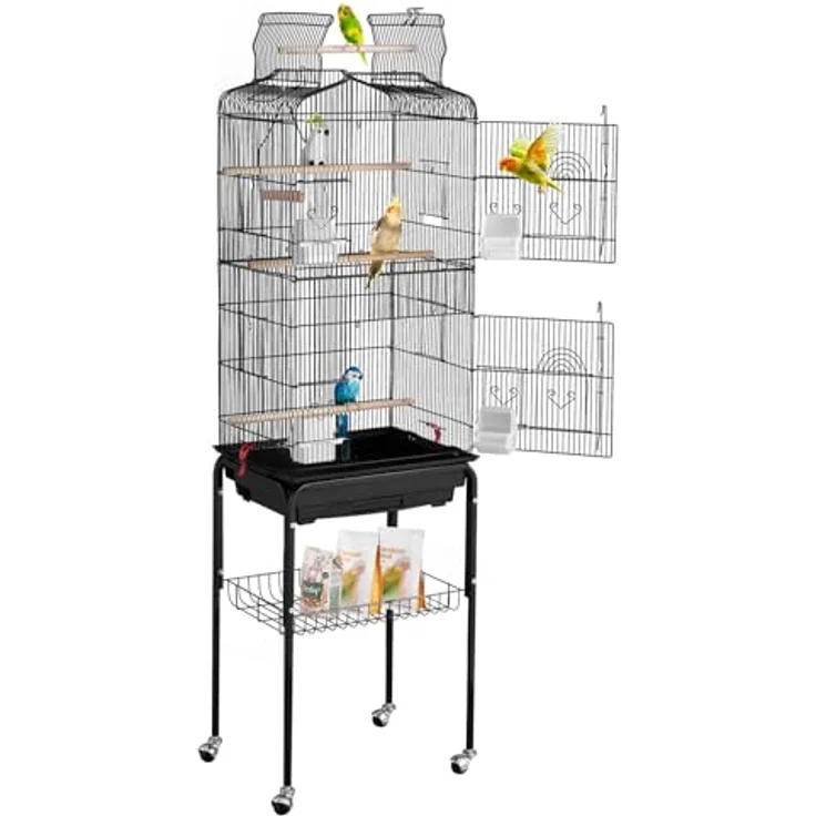 VEVOR Vogelkäfig 45,7x35,5x151cm, Vogelvoliere mit offener Oberseite, 4 Sitzstangen und rollbarem Ständer, herausnehmbares Tablett, für Wellensittiche und Papageien – Bild 1