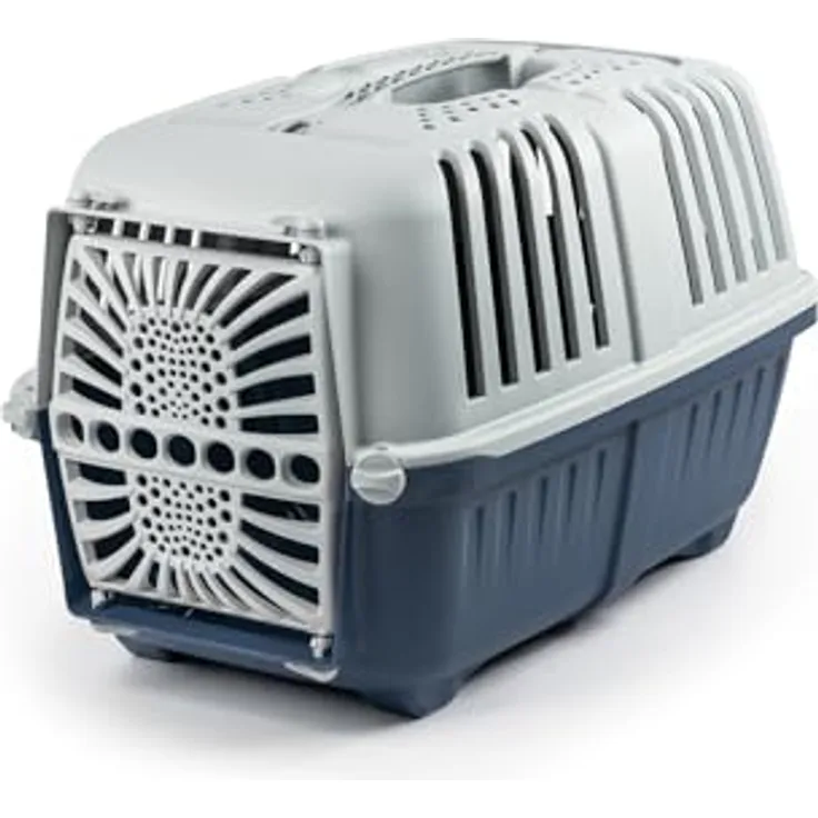 lionto Tiertransportbox für Hunde & Katzen, bis 15 kg, 55x36x36 cm, Blau, robuster Polypropylen mit guter Belüftung und praktischem Tragesystem