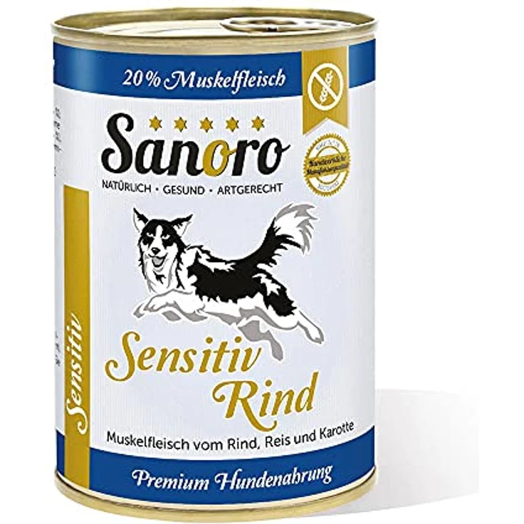Sanoro Sensitiv Rind - Premium Hundefutter, purinreduziert und proteinreduziert, mit Bio-Reis und Bio-Karotten (12 x 400 g) – Bild 1