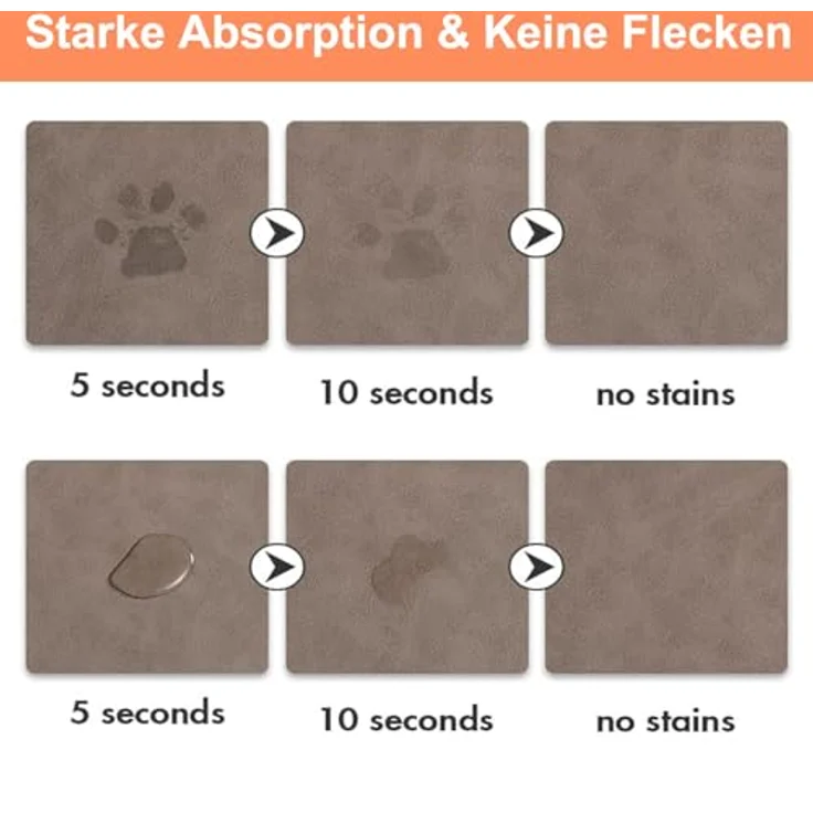 HAOLESHITE Napfunterlage für Hunde und Katzen, rutschfest und saugfähig, schnelltrocknend, braun, 30 x 50 cm – Bild 3