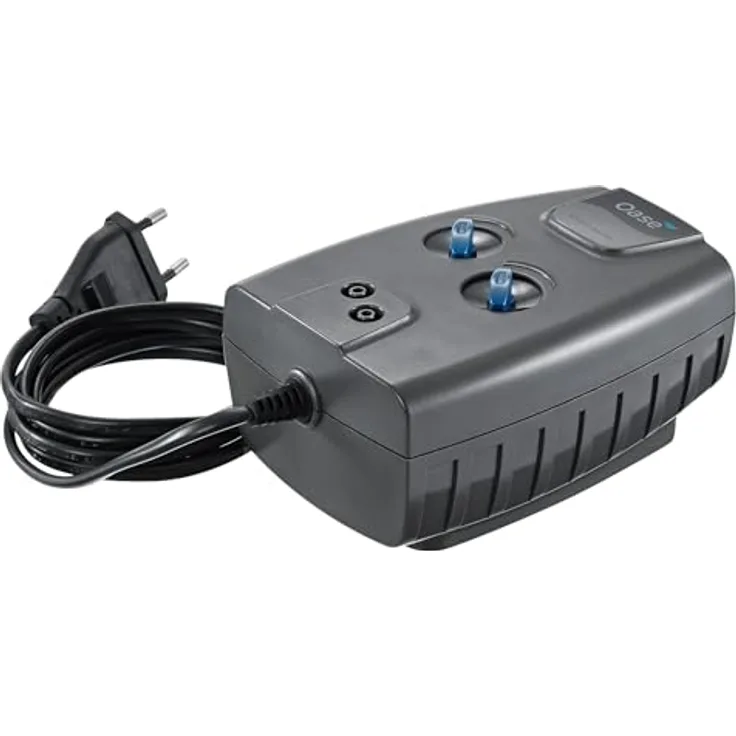 OASE OxyMax 200 Belüfter, Aquarium Luftpumpe mit 200 l/h, 3,5 W, flexibler Installation und stufenlos regulierbarer Luftabgabe, inkl. 2 x 2 m Schlauch