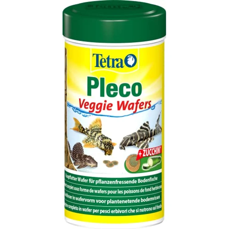 Tetra Pleco Veggie Wafers, Fischfutter für pflanzenfressende Bodenfische mit mineralreicher Zucchini, Alleinfutter in 250 ml Dose für verbesserte Vitalität – Bild 1