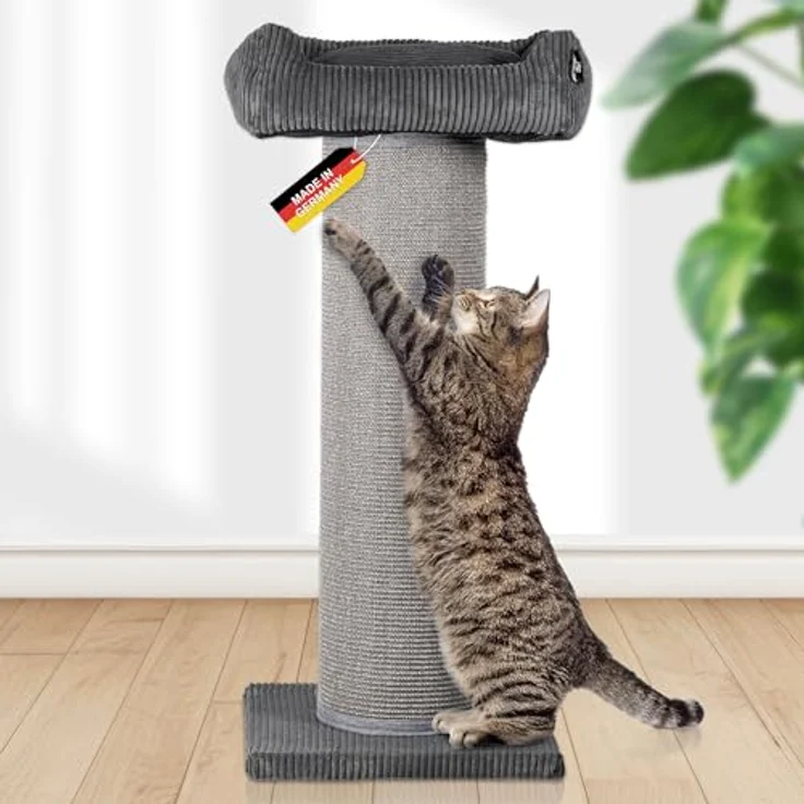 Rohrschneider Kratzbaum Frieda XXL, tauschbare Kratzmatten, stabile Bauweise, waschbarer Cord-Bezug (dunkelgrau) – Bild 1