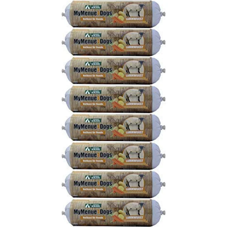 MyMenue4Dogs Hundefutter Lammwurst, 8 x 800 g, Vollnahrung mit Lamm, Kartoffeln und Karotten, geeignet für futterempfindliche Hunde, ohne Zusatzstoffe – Bild 1