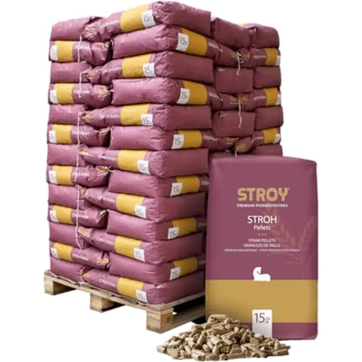 STROY Strohpellets Einstreu, extrem saugfähige Tierstreu für Groß- und Kleintiere, 975kg (15kg x 65 Säcke)
