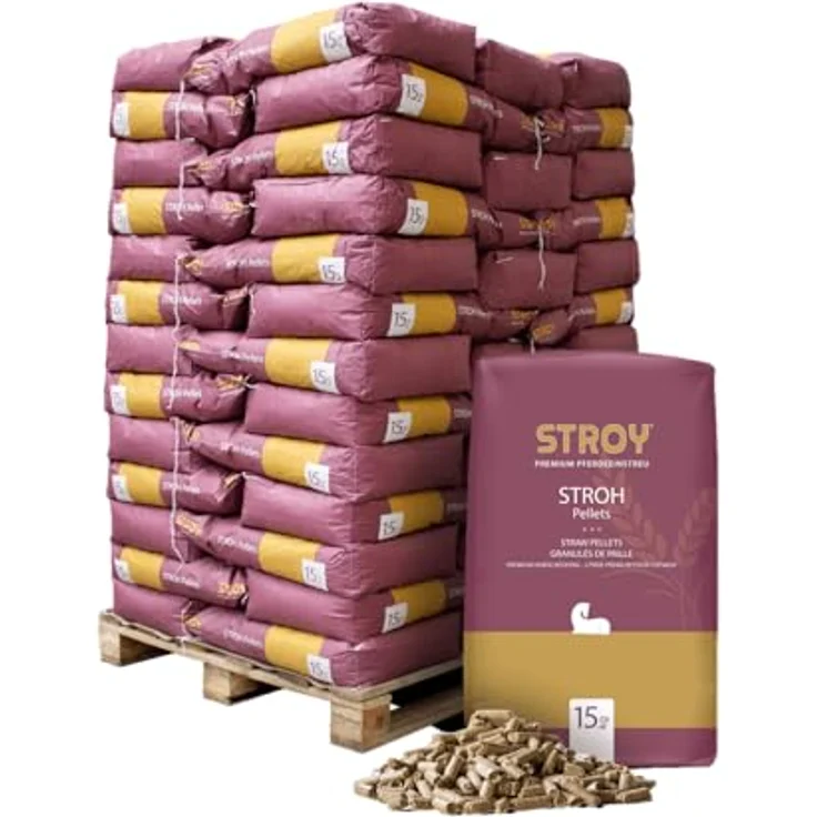STROY Strohpellets Einstreu, extrem saugfähige Tierstreu für Groß- und Kleintiere, 975kg (15kg x 65 Säcke) – Bild 1