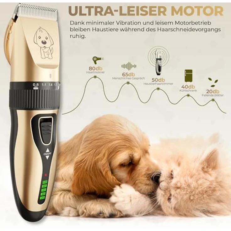 GLOBAL TECH Leise Hundeschermaschine, Professionelle Elektrische Tierhaarschneidemaschine mit Kabellosem Design und LCD-Batteriestandsanzeige für Hunde, Katzen und andere Haustiere – Bild 2