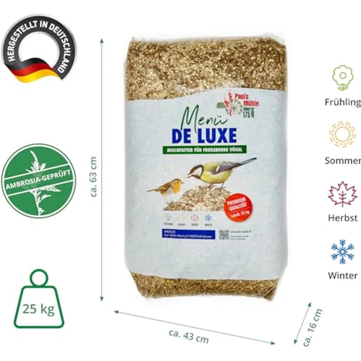 Pauls Mühle Wildvogelfutter Deluxe, Ganzjahresfutter für Wildvögel, 25 kg – Bild 3
