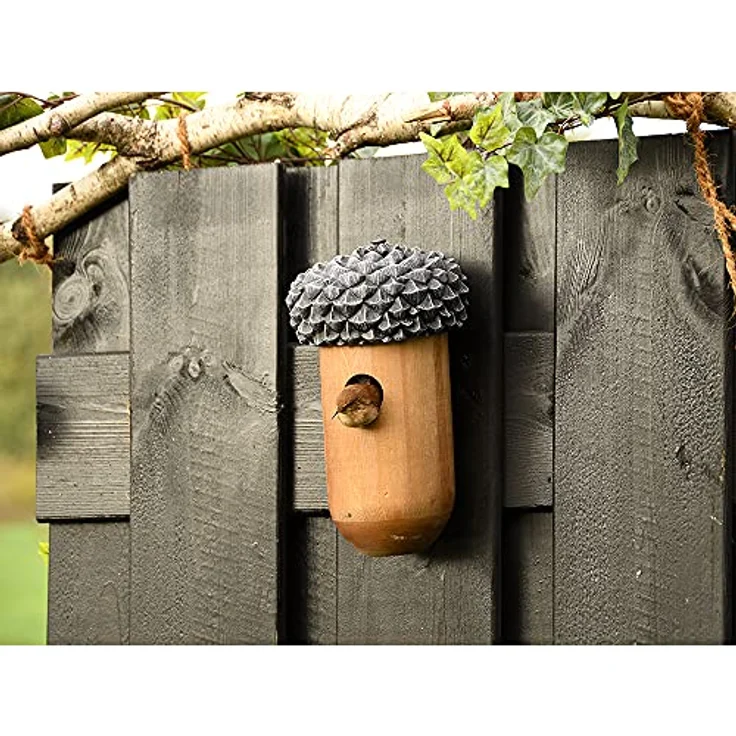 Esschert Design Nistkasten Eichel aus Kiefernholz-Kunststoff, Ø 13,9 x 25,3 cm, Vogel Nistkasten zur Wandmontage – Bild 10