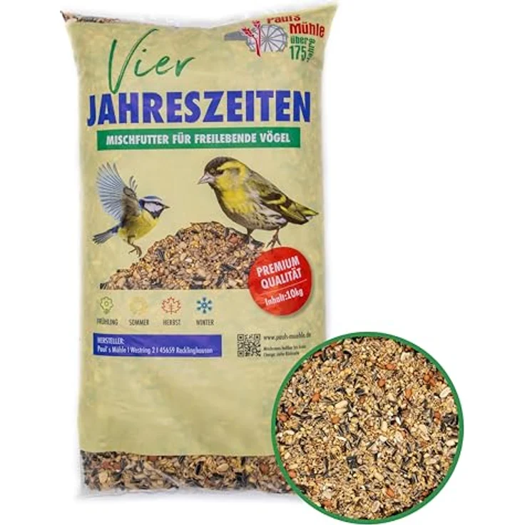 Paul´s Mühle Wildvogelfutter 4-Jahreszeiten, Ganzjahresfutter für Wildvögel, 10 kg mit hochwertigen Zutaten – Bild 2