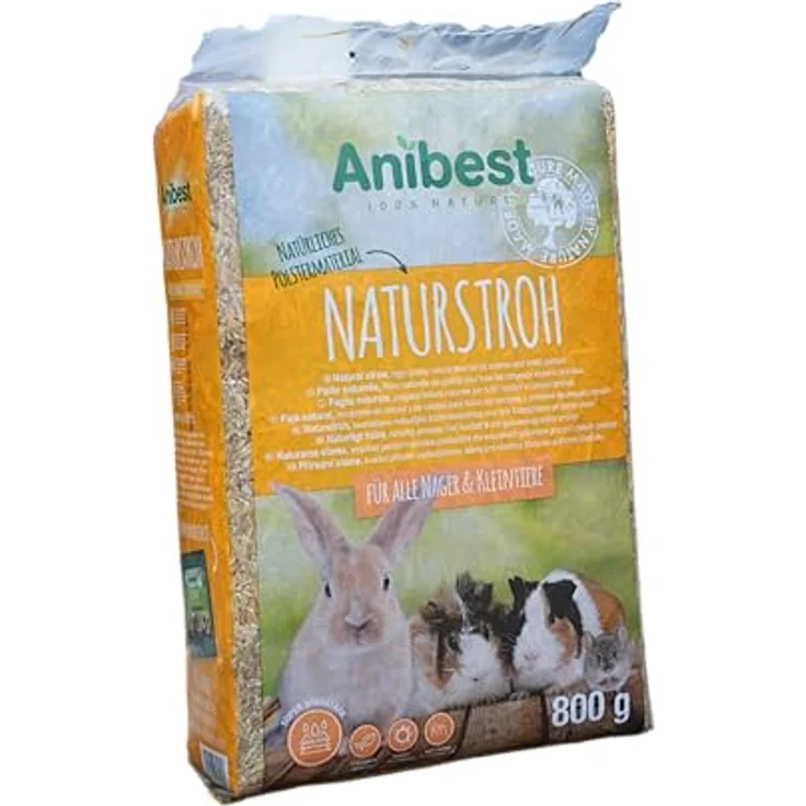 Anibest Naturstroh, Kleintierstreu, 100 % natürliche Einstreu, saugfähig und wärmeisolierend, 0,8 kg, Made in Germany – Bild 2