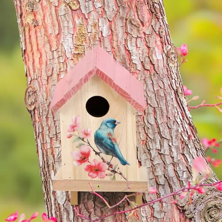 Bubble-Store Nistkasten Vogelhaus für Wildvögel, FSC zertifiziertes Holz, zum Hängen oder Stellen, rosa und blau, mit Klappe zum Befüllen und Säubern – Bild 6