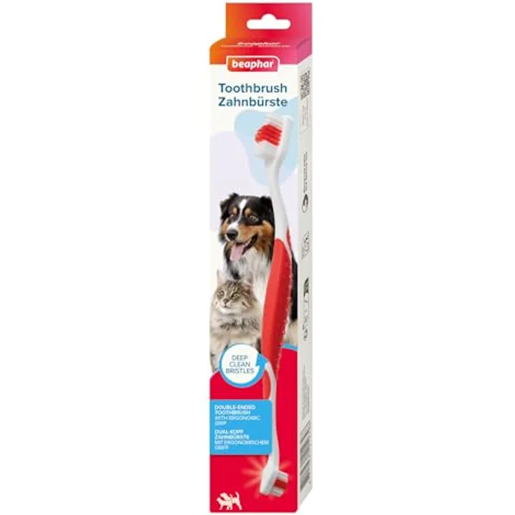 Beaphar Zahnbürste für Hunde, ergonomisch mit speziellem Borstenschnitt und zwei Bürstenköpfen für optimale Zahnpflege, 1 Stk.
