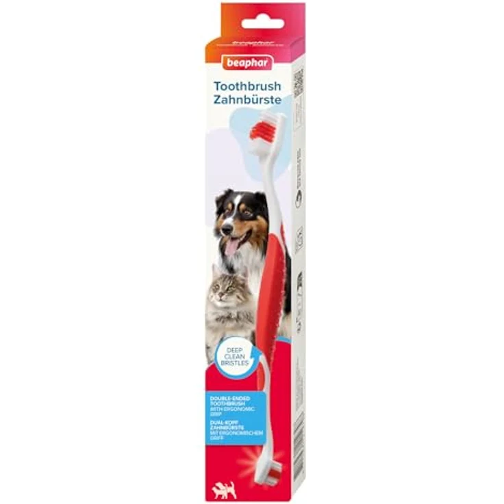 Beaphar Zahnbürste für Hunde, ergonomisch mit speziellem Borstenschnitt und zwei Bürstenköpfen für optimale Zahnpflege, 1 Stk. – Bild 1