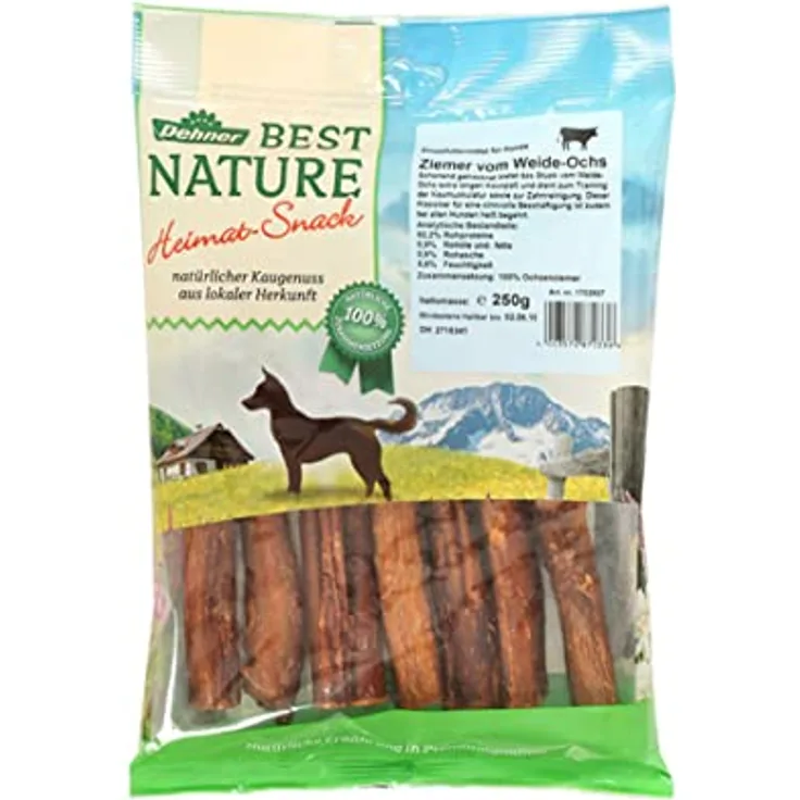 Dehner Best Nature Hundesnack Ochsenziemer, getreidefreier und zuckerfreier Kausnack für Hunde, 250 g