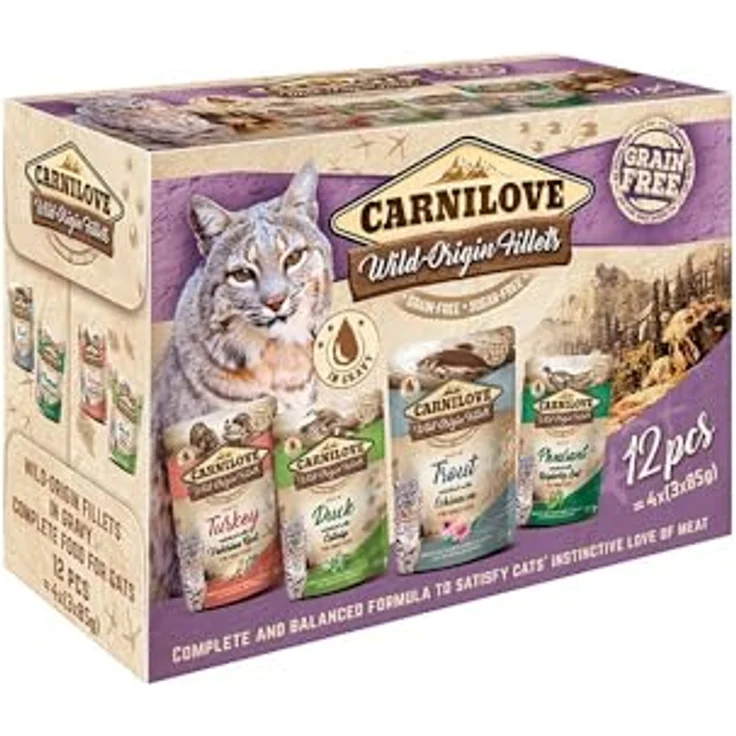 Carnilove Cat Pouch Ragout Multipack, Katzen-Nassfutter mit 4 Sorten (Truthahn, Ente, Forelle, Fasan) - 12x85g – Bild 2