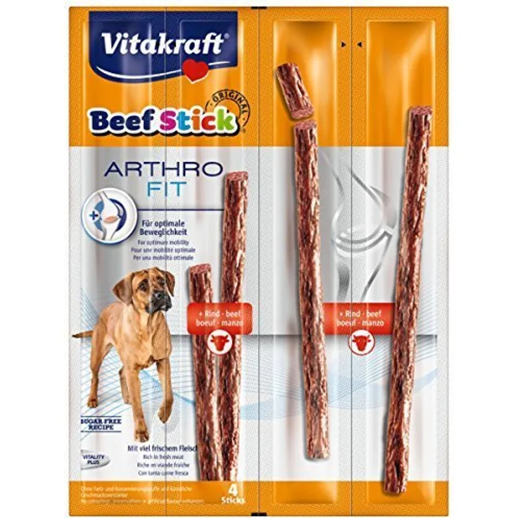 Vitakraft Beef Stick Arthro-Fit, 40 x 12g, hochproteinreicher Hundesnack mit 93% Fleischanteil, zuckerfrei und ohne Farbstoffe