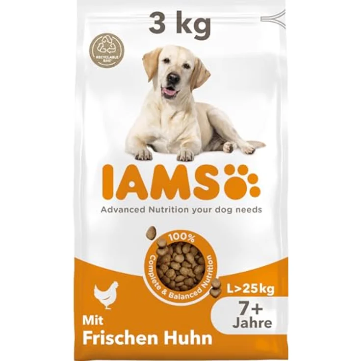 IAMS Senior Hundefutter trocken mit Huhn, Trockenfutter für große Hunde ab 7 Jahren, 3 kg, hochwertiges Protein, weizenfrei, für gesunde Gelenke und Hautpflege – Bild 1
