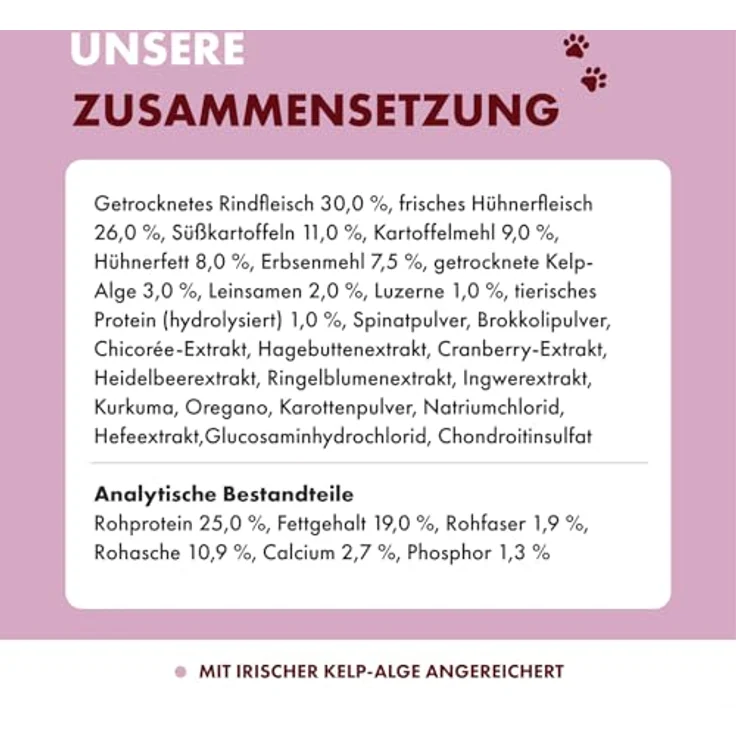 Irish Pure Trockenfutter Adult, 4kg, Weiderind & Freiland-Huhn mit Kelp-Alge, hoher Fleischanteil, getreidefrei, sensitiv, für alle Rassen – Bild 4