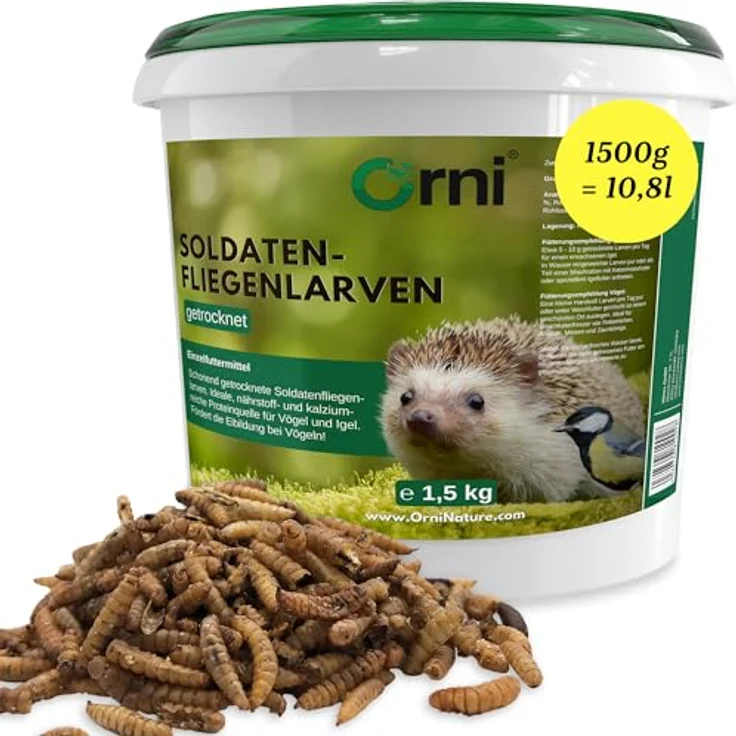 Orni Soldatenfliegenlarven getrocknet 1,5kg | Eiweißreiches Insektenfutter für Wildvögel, Igel, Fische, Reptilien & Eichhörnchen – 100 % Naturprodukt, ohne Zusatzstoffe – Bild 1