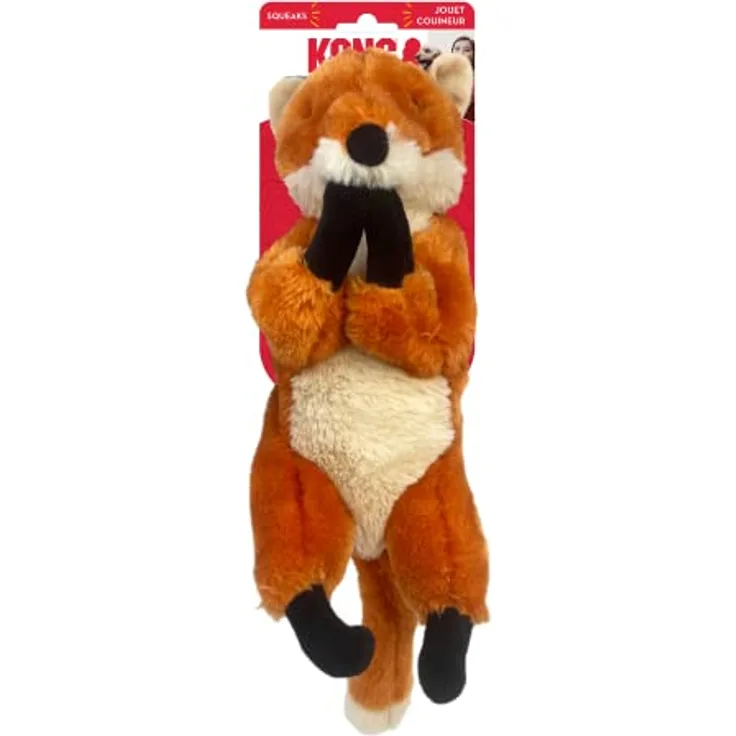 KONG Wild Low Stuff Creatures Fuchs, Hundespielzeug mit minimaler Füllung und Quietscher