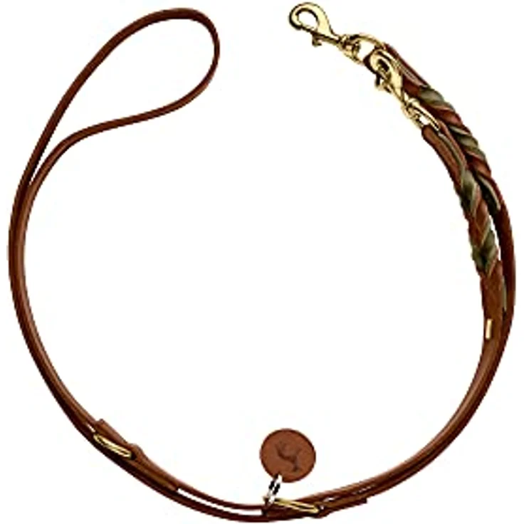Hunter Tierbedarf Hundeleine Verstellbare Führleine Solid Education Duo cognac/oliv, Made in Germany, 200 cm/20 mm, handgeflochten, strapazierfähig – Bild 2