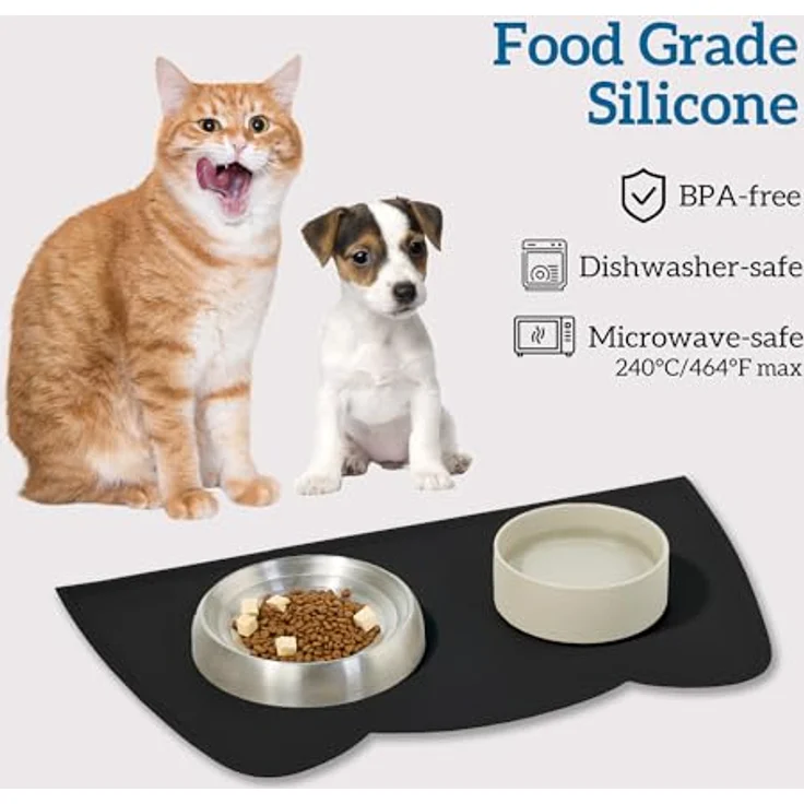 OHMO Napfunterlage für kleine Hunde und Katzen, rutschfeste Silikonmatte, wasserdicht, Schwarz 52x30 cm – Bild 4