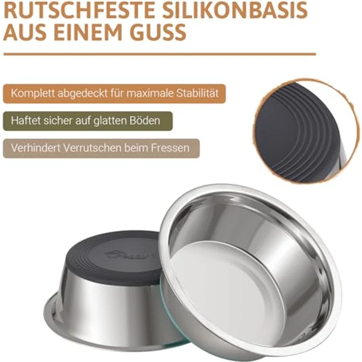 PEGGY11 Hundenapf Edelstahl, 2er Set mit rutschfestem Silikonboden, 1920 ml für große Hunde - Fressnapf & Wassernapf – Bild 4