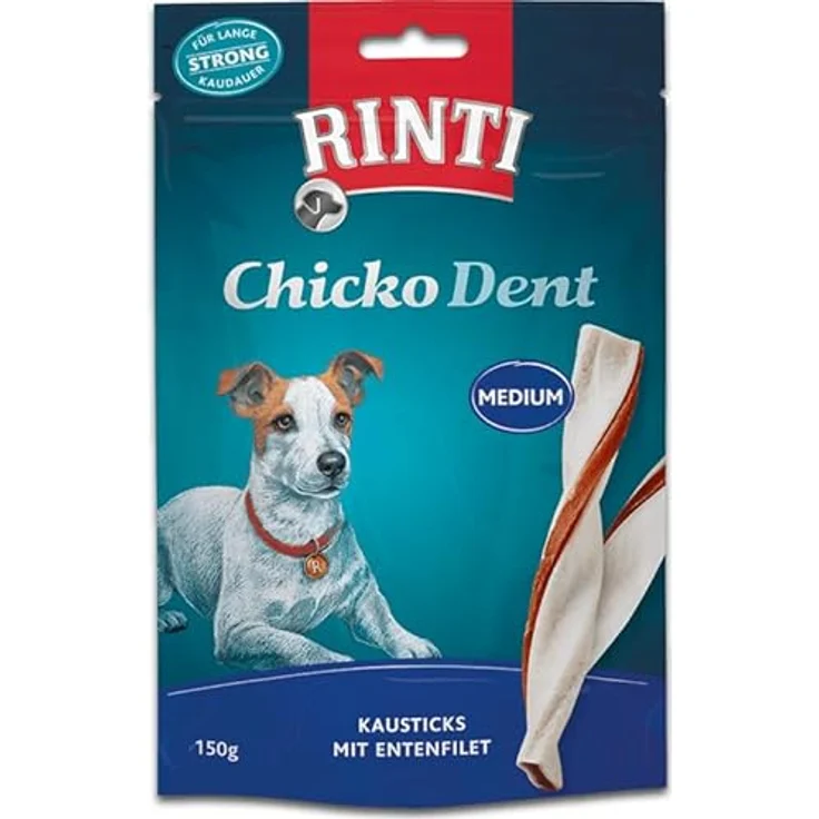 Rinti Extra Chicko Dent Medium Kausticks mit Entenfilet, 2 x 150 g, bissfeste Rinderhaut für Zahnpflege, Ergänzungsfuttermittel für Hunde – Bild 2