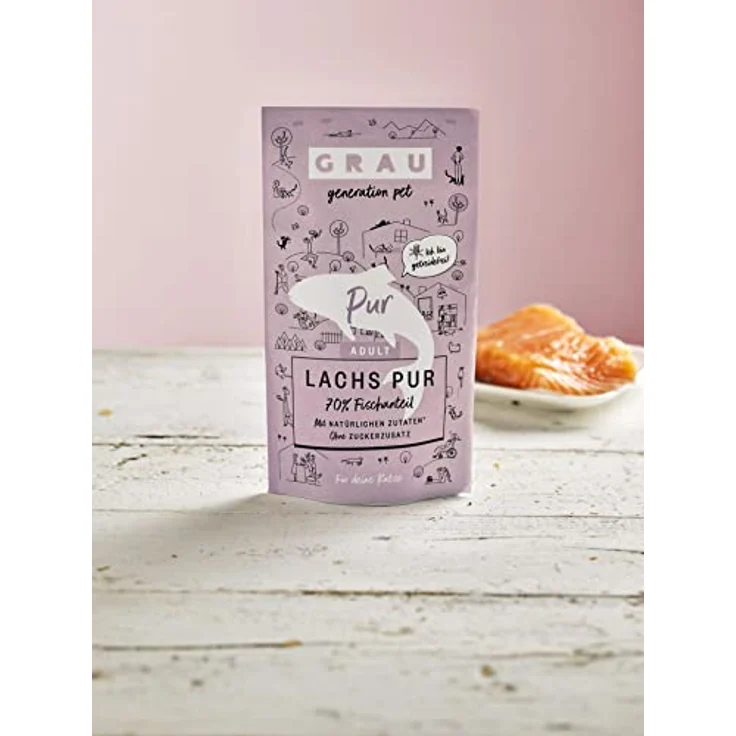 GRAU Nassfutter für Katzen - Lachs pur, Monoprotein, 16er Pack (16 x 125 g), ideal für Allergiker und Unverträglichkeiten – Bild 2