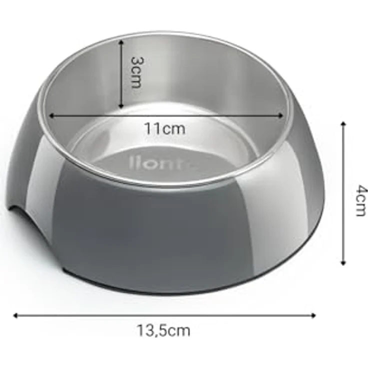 lionto Futternapf aus Melamin, 210 ml Edelstahl-Einsatz, Anti-Rutsch Boden, ergonomisches Design für Hunde & Katzen, grau – Bild 5
