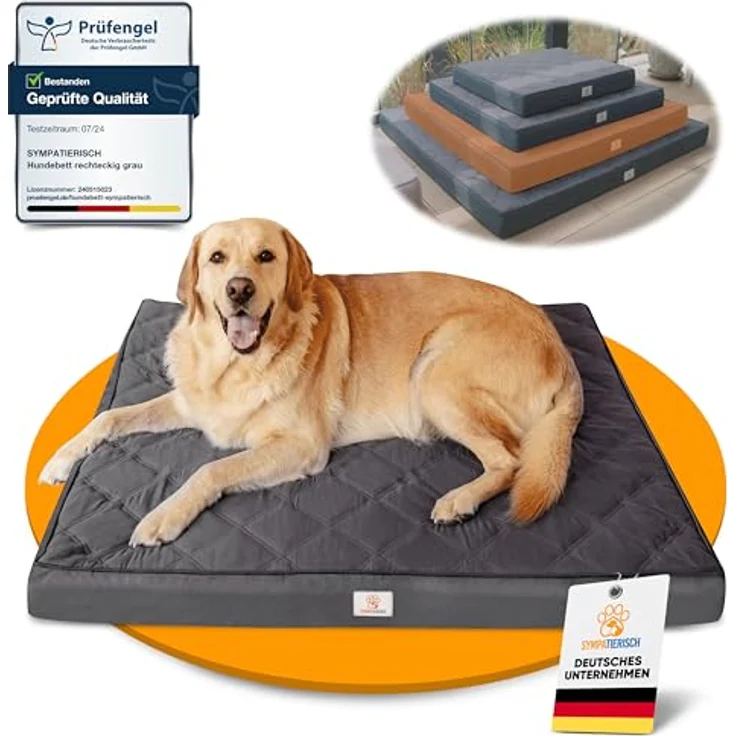 SympaTierisch Orthopädisches Hundebett [Wasserdicht] mit rutschfestem Kissen und waschbarem Bezug, 110x100x9 cm, für kleine bis große Hunde – Bild 1