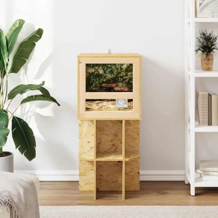 vidaXL Terrarium 40 x 40 x 40 cm, Braun, OSB, Rechteckig, Rustikales Design, Langlebig, Mit Thermometer, Ideal für Reptilien und Nagetiere – Bild 4