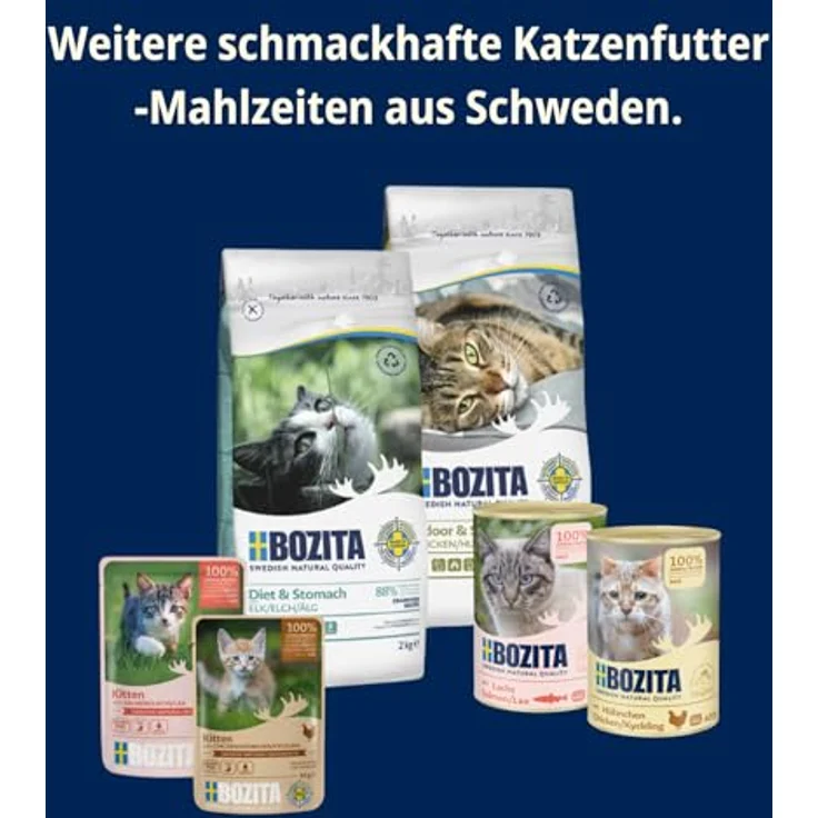 Bozita Nassfutter Häppchen in Gelee mit Fisch und Fleisch, 12x85g Portionsbeutel, getreide- und weizenfreies Katzenfutter für Adult-Katzen, 8,5% Protein & 4,5% Fettgehalt – Bild 7