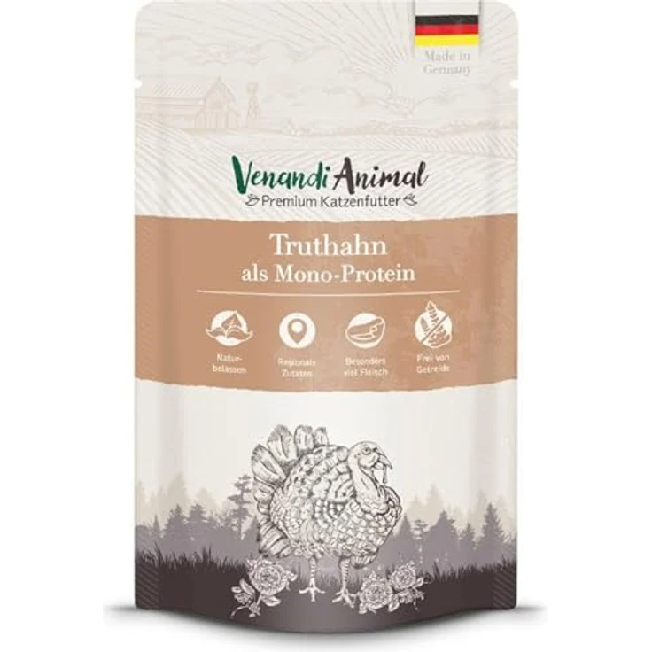 Venandi Animal Monoprotein 12 x 125 g, Katzen-Nassfutter mit hohem Fleischanteil, Truthahn, getreidefrei und ohne Zuckerzusatz – Bild 2