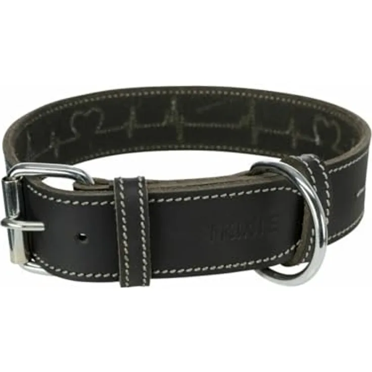 TRIXIE Heartbeat Lederhalsband, geöltes Leder, S-M 34-40 cm, 30 mm, D-Ring für sicheren Leinenanschluss