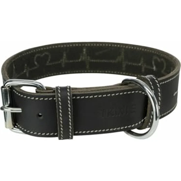 TRIXIE Heartbeat Lederhalsband, geöltes Leder, S-M 34-40 cm, 30 mm, D-Ring für sicheren Leinenanschluss – Bild 1