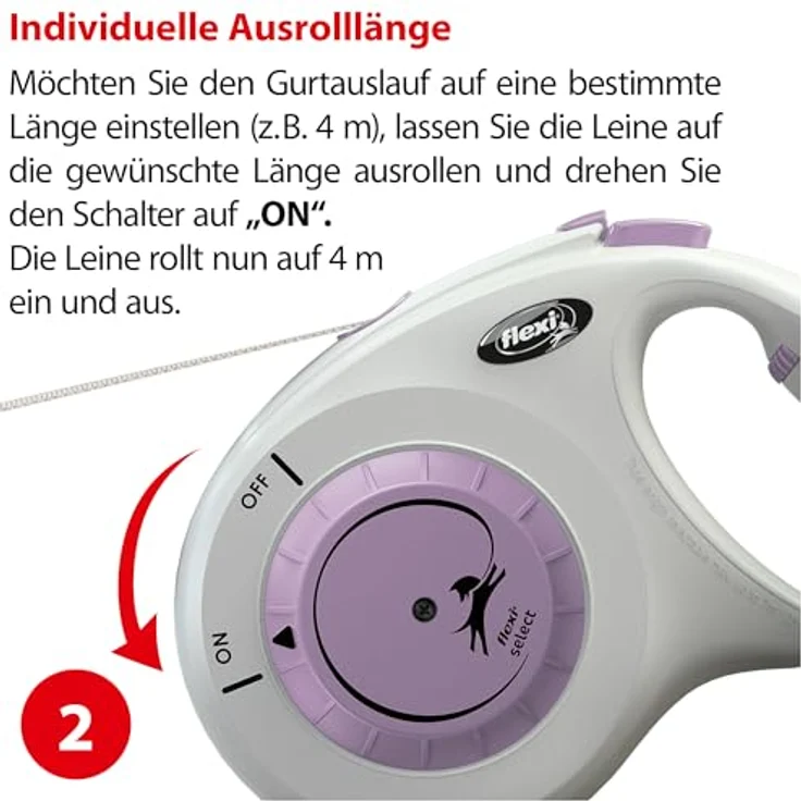 flexi® Select M Roll-Leine, 0-7 m längenverstellbar für Hunde bis 25 kg, grau/lila mit einstellbarem Griff und komfortablem Bremssystem – Bild 5