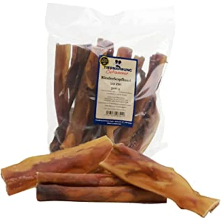 Tiernahrung Schwenner Rinderkopfhaut für Hunde, getrocknete Snacks zur Zahnpflege, 500g, 20cm