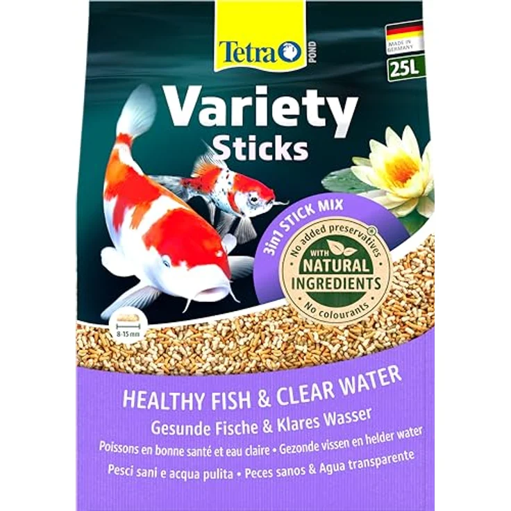 Tetra Pond Variety Sticks, Fischfutter-Mix für Teichfische mit drei verschiedenen Sticks, 25 L Beutel für Gesundheit und Farbenpracht – Bild 1