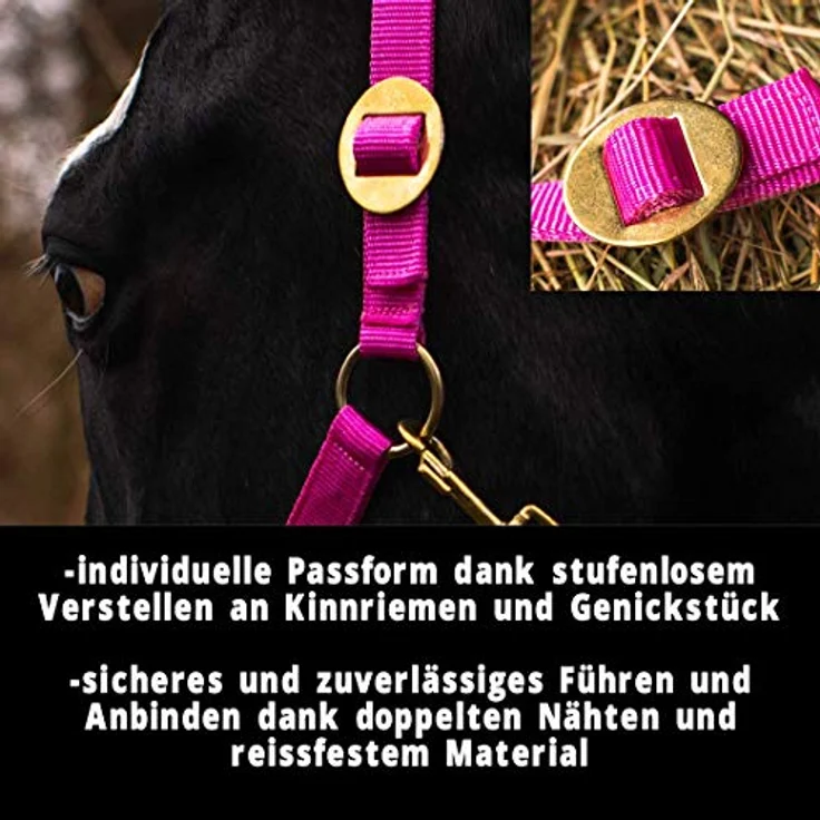 Pferdelinis Halfter für Mini Shetty, Stall- und Weidehalfter, 2-fach verstellbar, reißfest und pflegeleicht, pink – Bild 3