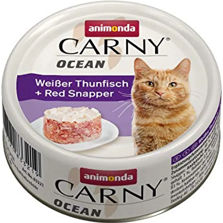 animonda Carny Ocean Katzen Nassfutter Weißer Thunfisch + Red Snapper, 12 x 80 g, getreidefrei und zuckerfrei, mit frischen Fischfilets für ausgewachsene Katzen