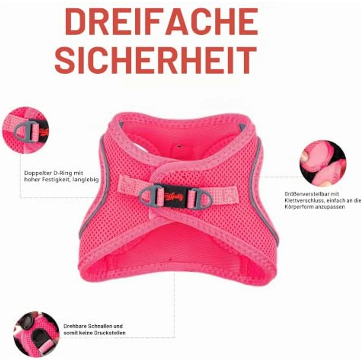 Tailpetz Air-Mesh Brustgeschirr für kleine und mittelgroße Katzen und Hunde – Atmungsaktiv, Strapazierfähig, Neonpink, XS (Brustumfang 35,5–40,5 cm) – Bild 3