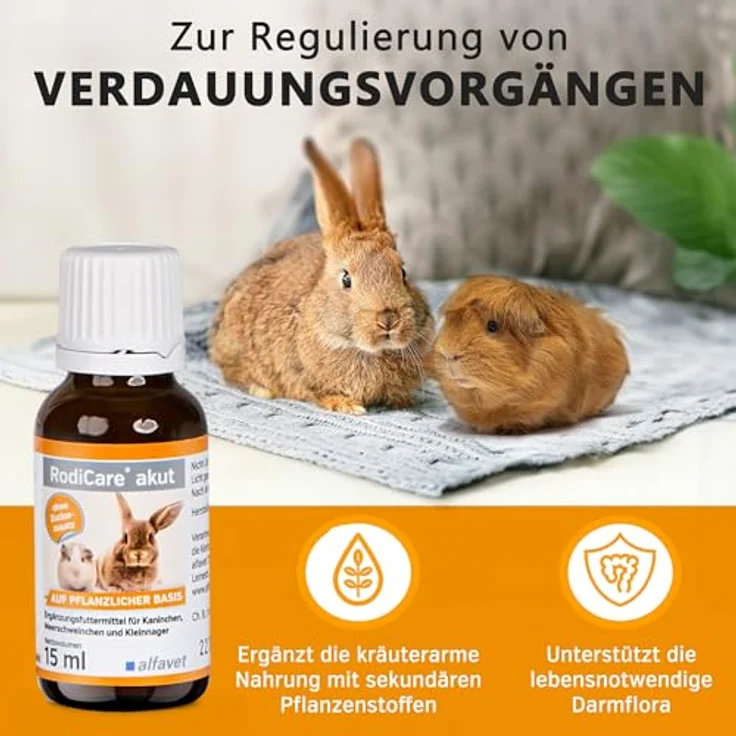 Alfavet RodiCare akut Ergänzungsfuttermittel zur Regulierung der Verdauung, 15ml Glasflasche mit Dosierspritze für Kaninchen, Meerschweinchen und Kleinnager – Bild 2