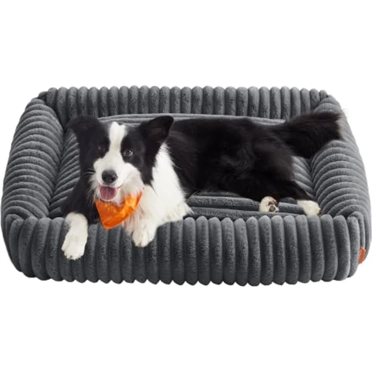 Feandrea Hundebett PGW313GN01, mittelgroßes orthopädisches Hundekörbchen mit waschbarem Hundekissen, flauschiger Hundematte in Blei-Grau, 106 x 75 x 20 cm, rutschfest und pflegeleicht – Bild 1