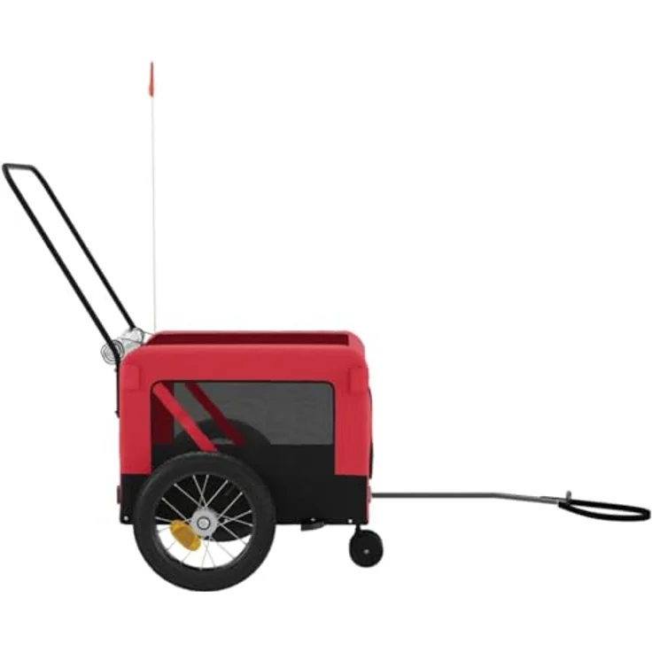 vidaXL Hunde-Transportbox Fahrradanhänger Hunde Rot und Schwarz Oxford-Gewebe Eisen mit PVC-Dach und belastbarer Platte – Bild 7