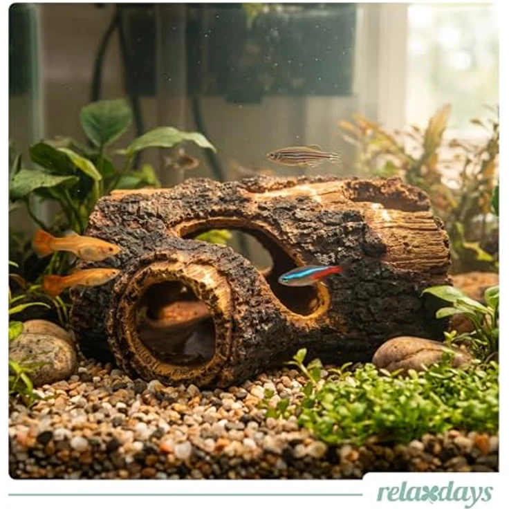 relaxdays Aquariendeko Baumstamm, detailreiche Dekoration aus ungiftigem Polyresin, Braun, für Süß- und Meerwasserbecken, Maß: 5,5 x 13,5 x 9 cm – Bild 2