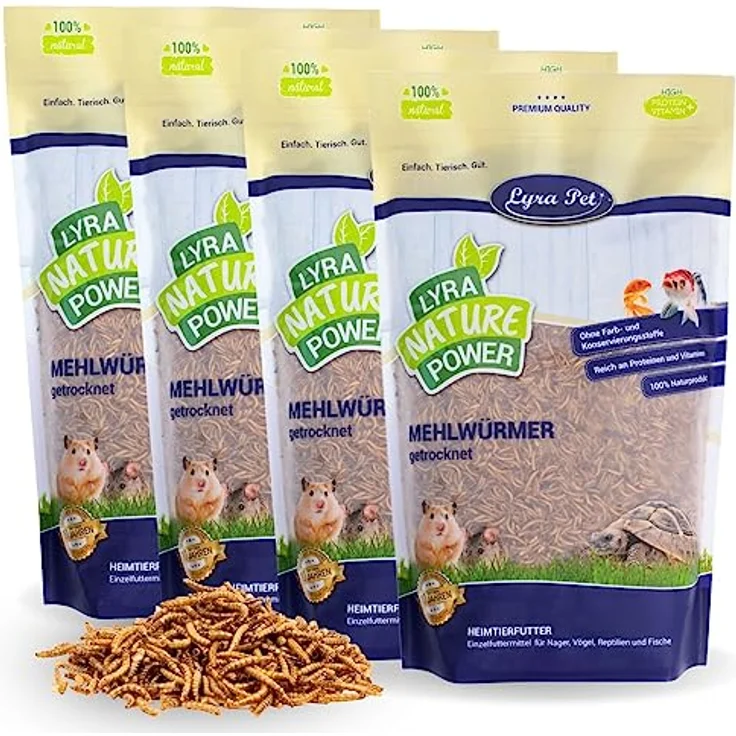 Lyra Pet® 4 x 1 kg Mehlwürmer getrocknet, 100% natürliches Proteinfutter für Vögel, Reptilien und Nager – Bild 1