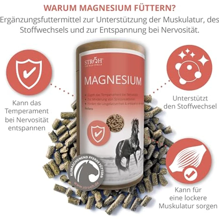 STRÖH Magnesium Pferd, 1,4 kg Feedbox Dose, mit Vitamin B12 und E, Ergänzungsfuttermittel zur Unterstützung von Stoffwechsel und Nerven für Pferde – Bild 3
